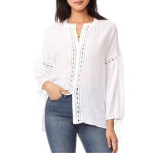 Rails White Gauzy Lace Accent Blouse Long Peasant Bohemian Femme Cottagecore